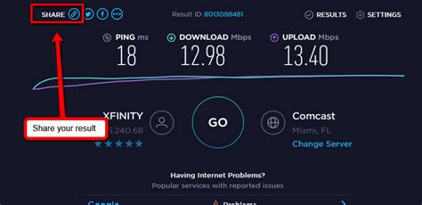 how to get speedtest result link